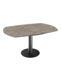 Esstisch New Luna 100/150 x 150 x H77/75 cm, Platte Zementgrau, Gestell schwarz, ausgezogen, oval