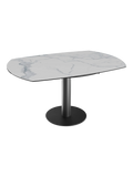 Esstisch New Luna 100/150 x 150 x H77/75 cm, Platte Marmoroptik matt, Gestell schwarz, ausgezogen, oval