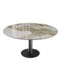 Esstisch New Luna 100/150 x 150 x H77/75 cm, Platte Marmoroptik Calcatta, Gestell schwarz, geschlossen, rund