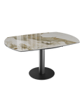 Esstisch New Luna 100/150 x 150 x H77/75 cm, Platte Marmoroptik Calcatta, Gestell schwarz, ausgezogen, oval