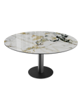 Esstisch New Luna 100/150 x 150 x H77/75 cm, Platte Marmoroptik Doro, Gestell schwarz, geschlossen, rund