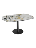 Esstisch New Luna 100/150 x 150 x H77/75 cm, Platte Marmoroptik Doro, Gestell schwarz, ausgezogen, oval