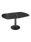Esstisch New Luna 100/150 x 150 x H77/75 cm, Platte Marmoroptik Marquina, Gestell schwarz, ausgezogen, oval
