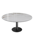 Esstisch New Luna 100/150 x 150 x H77/75 cm, Platte Marmoroptik Fiorentino, Gestell schwarz, geschlossen, rund