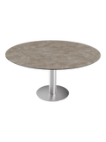Esstisch New Luna 100/150 x 150 x H77/75 cm, Platte Zementgrau, Gestell Edelstahl gebürstet, geschlossen, rund