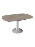 Esstisch New Luna 100/150 x 150 x H77/75 cm, Platte Zementgrau, Gestell Edelstahl gebürstet, ausgezogen, oval