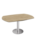 Esstisch New Luna 100/150 x 150 x H77/75 cm, Platte Eiche hell, Gestell Edelstahl gebürstet, ausgezogen, oval