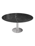 Esstisch New Luna 100/150 x 150 x H77/75 cm, Platte Marmoroptik Marquina, Gestell Edelstahl gebürstet, geschlossen, rund