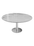 Esstisch New Luna 100/150 x 150 x H77/75 cm, Platte Marmoroptik Fiorentino, Gestell Edelstahl gebürstet, geschlossen, rund