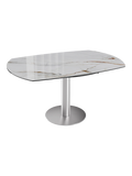 Esstisch New Luna 100/150 x 150 x H77/75 cm, Platte Marmoroptik Fiorentino, Gestell Edelstahl gebürstet, ausgezogen, oval