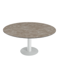 Esstisch New Luna 100/150 x 150 x H77/75 cm, Platte Zementgrau, Gestell weiß, geschlossen, rund