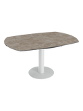 Esstisch New Luna 100/150 x 150 x H77/75 cm, Platte Zementgrau, Gestell weiß, ausgezogen, oval