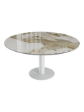 Esstisch New Luna 100/150 x 150 x H77/75 cm, Platte Marmoroptik Calcatta, Gestell weiß, geschlossen, rund