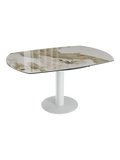 Esstisch New Luna 100/150 x 150 x H77/75 cm, Platte Marmoroptik Calcatta, Gestell weiß, ausgezogen, oval
