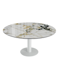 Esstisch New Luna 100/150 x 150 x H77/75 cm, Platte Marmoroptik Doro, Gestell weiß, geschlossen, rund