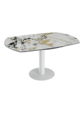 Esstisch New Luna 100/150 x 150 x H77/75 cm, Platte Marmoroptik Doro, Gestell weiß, ausgezogen, oval
