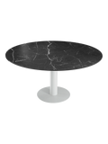 Esstisch New Luna 100/150 x 150 x H77/75 cm, Platte Marmoroptik Marquina, Gestell weiß, geschlossen, rund