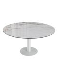 Esstisch New Luna 100/150 x 150 x H77/75 cm, Platte Marmoroptik Fiorentino, Gestell weiß, geschlossen, rund