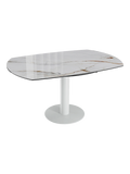 Esstisch New Luna 100/150 x 150 x H77/75 cm, Platte Marmoroptik Fiorentino, Gestell weiß, ausgezogen, oval