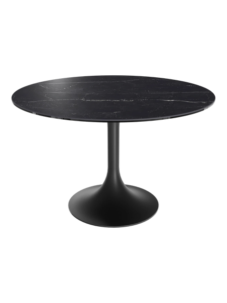 Esstisch Diabolo Ø120 x 75 cm, Platte Marmoroptik Marquina, Schrägansicht