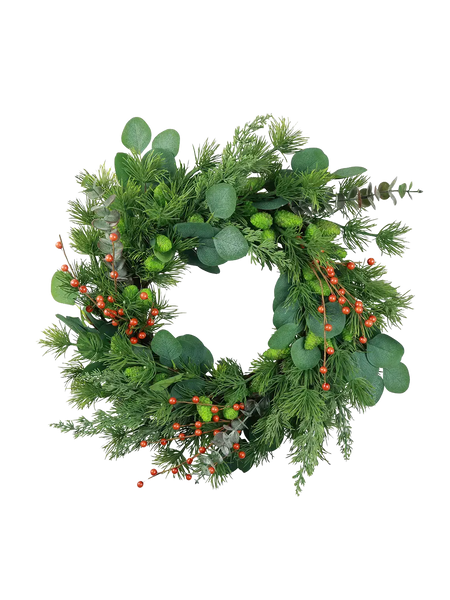 Deko-Kranz Tanne, Eukalyptus & Ilex Orange