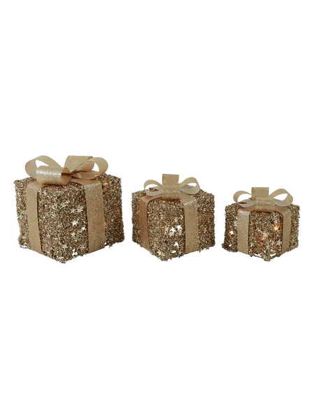 LED-Geschenkboxen 3er-Set "Elva" Glanzgold