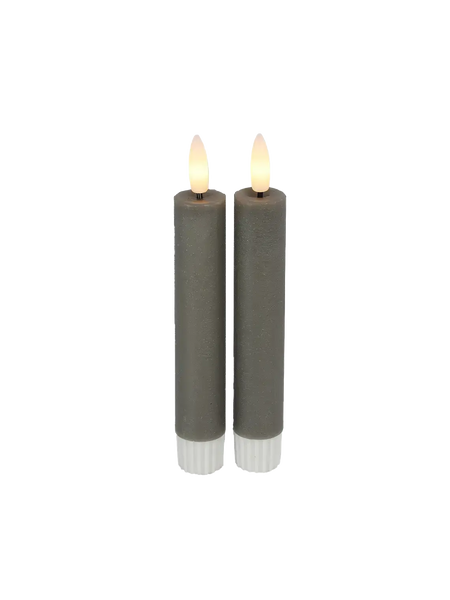 LED-Tafelkerze rustikal 2er-Set "Lyon" Grau
