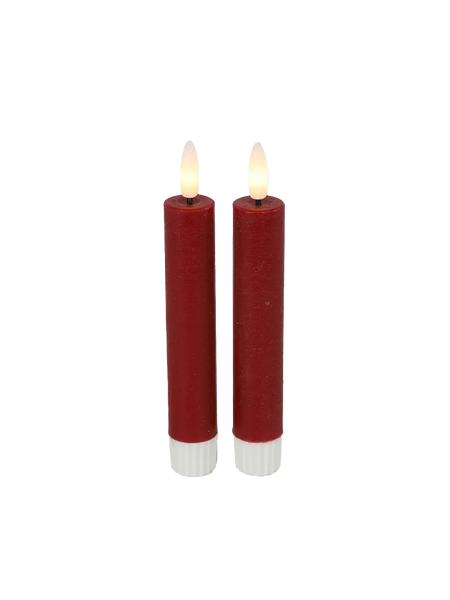 LED-Tafelkerze rustikal 2er-Set "Lyon" Rot