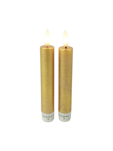 LED-Tafelkerze rustikal 2er-Set "Lyon" Gold