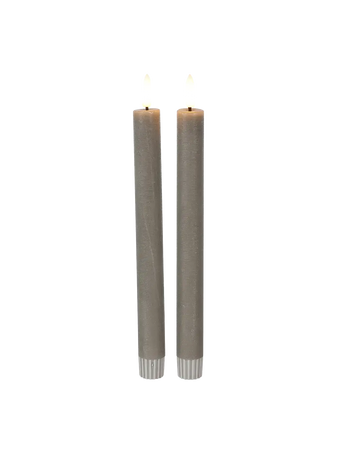 LED-Tafelkerze rustikal 2er-Set "Lyon" Grau