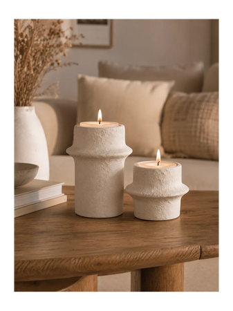 Kerzenhalter-Set Zement, weiß Kerzenhalter Living Nordic