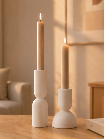 Kerzenhalter-Set Kalkstein, weiß Kerzenhalter Living Nordic