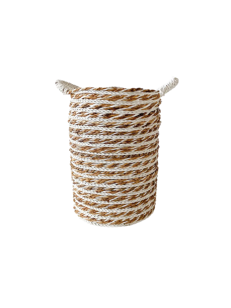 Runder Flechtkorb, Rattan, Natur-Weiß