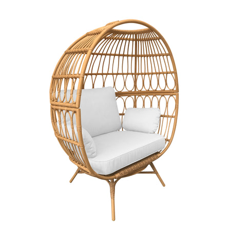 Gartenstuhl | Garten Egg-Chair Kreta, Rattan - natur, weiß -  von LIVING online kaufen bei LIVINGforme.