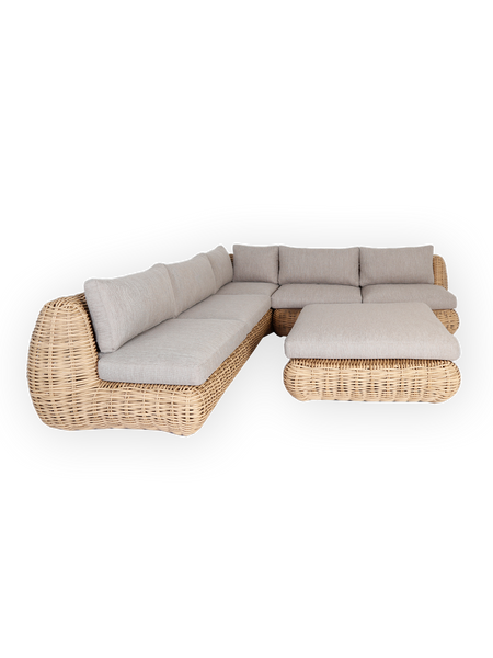 Lounge | Outdoor Ecklounge Beach House mit Tisch, Wicker - natur, grau - von LIVING online kaufen bei LIVINGforme.
