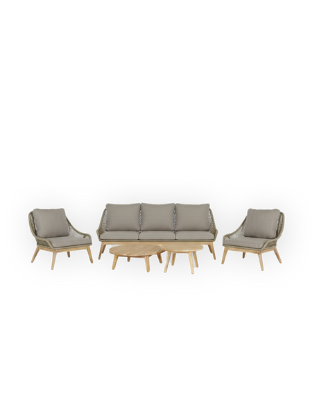 Outdoor Loungeset | Outdoor Loungeset Bay, Seilgeflecht, Akazie - natur, beige (5-teilig) - von LIVING Collection online kaufen bei LIVINGforme.