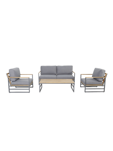 Outdoor Loungeset | Outdoor Loungeset Stone, Aluminium, Akazie - anthrazit, natur (4-teilig)) - von LIVING online kaufen bei LIVINGforme.