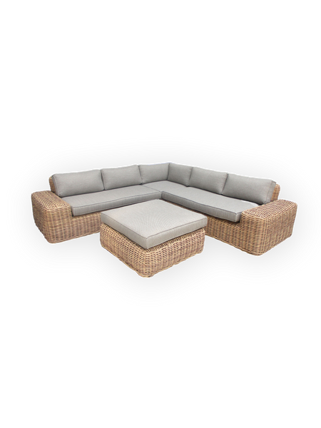 Lounge | Outdoor Ecklounge für 6 Personen – Beach Club Rattan Lounge Set inkl. Tisch & Hocker (natur/hellgrau) - von LIVING online kaufen bei LIVINGforme.