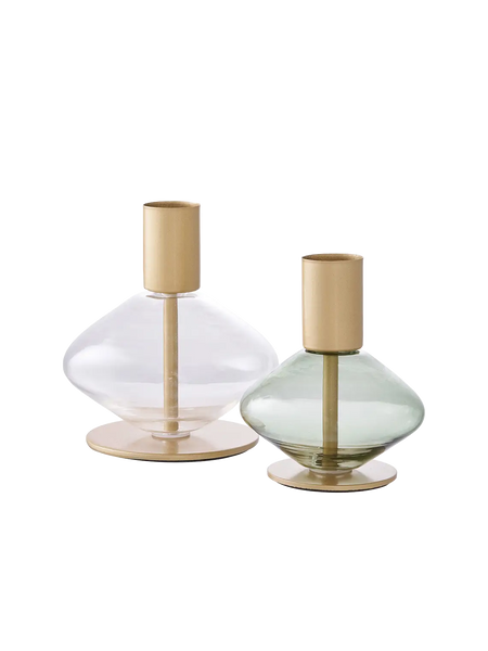 Kerzenhalter-Set klar/grün, Glas/Metall Kerzenhalter Living Nordic