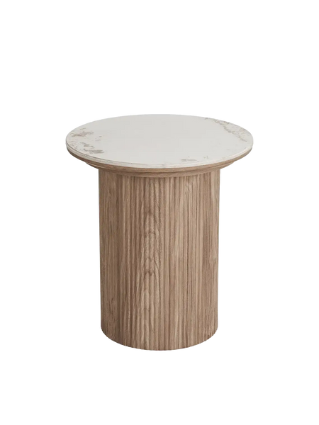 Athens Couchtisch Tischplatte aus Keramik, weiß/braun Couchtisch Living Nordic Ø45x50 cm