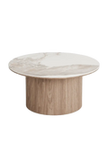 Athens Couchtisch Tischplatte aus Keramik, weiß/braun Couchtisch Living Nordic Ø80x40 cm