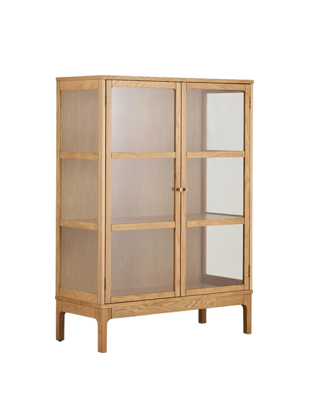 Zamora Schrank Schrank Living Nordic 90x40x126 cm Eiche/Eichenfurnier/Sicherheitsglas, natur