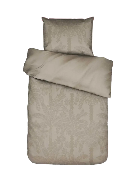 Essenza Palma Bettwäsche Taupe mit Palmblattmuster, Set 135 x 200 cm + 80 x 80 cm