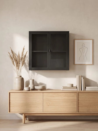 Brisbane Hängeschrank Stahl/Glas, schwarz Hängevitrine Living Nordic