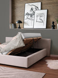 Capri Polsterbett in Beige, 180 x 200 cm, mit geöffnetem Bettkasten #Beige