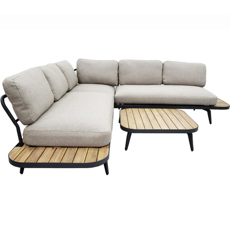 Lounge | Outdoor Ecklounge Hampton mit Tisch, Aluminium, Akazie - natur, grau, anthrazit -  von LIVING online kaufen bei LIVINGforme.