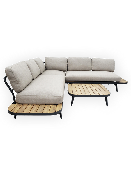 Lounge | Outdoor Ecklounge Hampton mit Tisch, Aluminium, Akazie - natur, grau, anthrazit - von LIVING Collection online kaufen bei LIVINGforme.