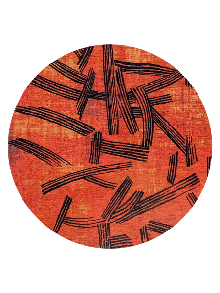 Meditation Kanji Ginger Chocolat Runder Teppich Teppich Louis de Poortere