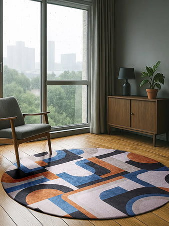 Nuance Module Camel Blue Runder Teppich Teppich Louis de Poortere