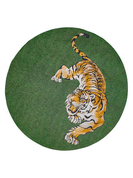 Pop Tiger Green on Fire Runder Teppich Teppich Louis de Poortere
